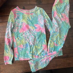 Lilly Pulitzer Pink and Green Pajama Set Tropical Print